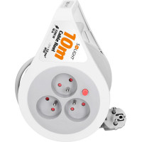 Solight prodlužovací přívod na bubnu 10m, 3 zásuvky, šedý kabel, 3x 1,0mm2