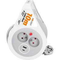 Solight prodlužovací přívod na bubnu 10m, USB A+C, 2 zásuvky, šedý kabel, 3x 1,0mm2