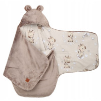 Plyšová zavinovačka s kapucí BABYMAM do autosedačky - Béžová žirafa/cappuccino