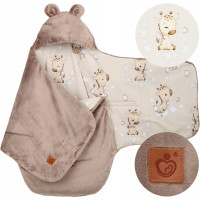 Plyšová zavinovačka s kapucí BABYMAM do autosedačky - Béžová žirafa/cappuccino
