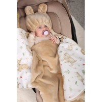 Plyšová zavinovačka s kapucí BABYMAM do autosedačky - Lesní zvířátka/béžová