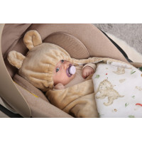 Plyšová zavinovačka s kapucí BABYMAM do autosedačky - Lesní zvířátka/béžová