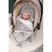 Plyšová zavinovačka s kapucí BABYMAM do autosedačky - Let vlaštovkou/šedá