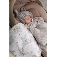 Plyšová zavinovačka s kapucí BABYMAM do autosedačky - Můj les/šedá
