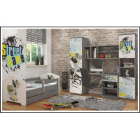 Dětská postel OSKAR - skate 140x70 cm, se šuplíkem + 2x krátká zábrana