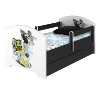 Dětská postel OSKAR - skate 140x70 cm, se šuplíkem + 2x krátká zábrana