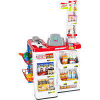 Pokladna v supermarketu s vozíkem - bílá/červená