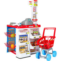 Pokladna v supermarketu s vozíkem - bílá/červená
