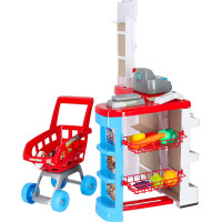 Pokladna v supermarketu s vozíkem - bílá/červená