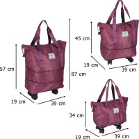 Cestovní taška na kolečkách skládací cestovní prostorná 3 velikosti fialová