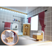 MDF dřevěný domeček pro panenky + nábytek 78cm černý LED