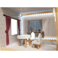 MDF dřevěný domeček pro panenky + nábytek 78cm černý LED