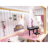 MDF dřevěný domeček pro panenky + nábytek 78cm černý LED