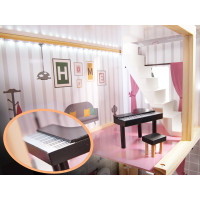 MDF dřevěný domeček pro panenky + nábytek 78cm černý LED