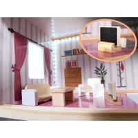 MDF dřevěný domeček pro panenky + nábytek 78cm černý LED