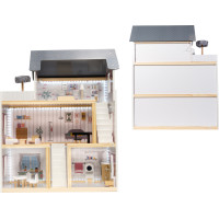 MDF dřevěný domeček pro panenky + nábytek 78cm černý LED