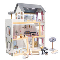 MDF dřevěný domeček pro panenky + nábytek 78cm černý LED