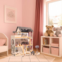 MDF dřevěný domeček pro panenky + nábytek 78cm černý LED