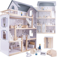 Dřevěný domeček pro panenky + nábytek 80cm