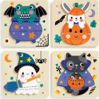 Mudpuppy Dřevěné halloweenské puzzle sada 4 puzzle