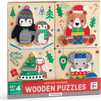 Mudpuppy Dřevěné vánoční puzzle sada 4 puzzle