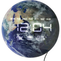 Nástěnné hodiny Planeta Země s LED displejem 32 cm - modré