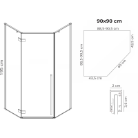 Sprchový kout REA DIAMOND 90x90 cm - broušený zlatý