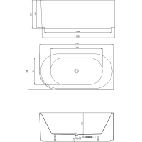 Aqualine TIBERA STRIP R rohová stojící vana, 170x81cm, bílá E1015G