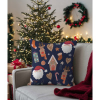 Vánoční povlak na polštář HOLLY JOLLY Vánoční dekorace 45x45 cm - tmavě modrý