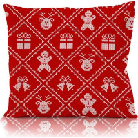 Vánoční povlak na polštář HOLLY JOLLY Vánoční výšivka 45x45 cm - červený