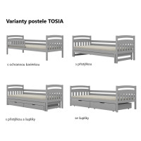 Dětská postel z masivu borovice TOSIA - 180x80 cm - šedá