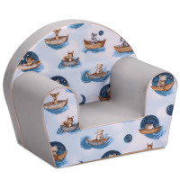 Dětské křesílko MINI - Zvířátka na lodičkách - modré/šedé
