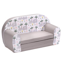 Dětská rozkládací MINI pohovka Sloni - bílá/šedá