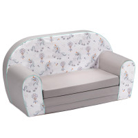 Dětská rozkládací MINI pohovka Jednorožci - bílá/šedá