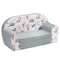 Dětská rozkládací MINI pohovka Létající prostředky - bílá/mátová