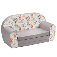 Dětská rozkládací MINI pohovka Let balonem - bílá/šedá