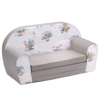 Dětská rozkládací MINI pohovka Medvídek v letadle- bílá/šedá