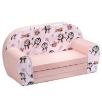 Dětská rozkládací MINI pohovka Tučňáci - bílá/růžová