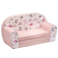 Dětská rozkládací MINI pohovka Dinosauři - krémová/růžová