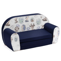 Dětská rozkládací MINI pohovka Vlk a kamarádi - bílá/tmavě modrá