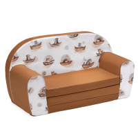 Dětská rozkládací MINI pohovka Zvířátka na lodičkách - bílá/hnědá