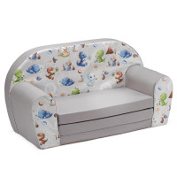 Dětská rozkládací MINI pohovka Dinosauři - šedá