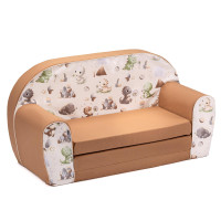 Dětská rozkládací MINI pohovka Dinosauři - krémová/hnědá