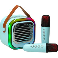 Sada karaoke reproduktoru Bluetooth + 2 mikrofony - modrý
