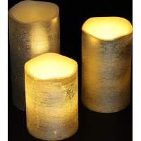 Solight sada LED svíček, 3x svíčka, 10/13/16cm, stříbrná barva, 3x AAA