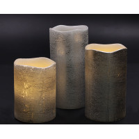 Solight sada LED svíček, 3x svíčka, 10/13/16cm, stříbrná barva, 3x AAA