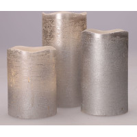 Solight sada LED svíček, 3x svíčka, 10/13/16cm, stříbrná barva, 3x AAA