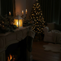 Solight LED vánoční lucerna bílá, 20cm, časovač, 2x AA