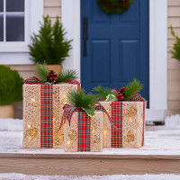 Solight sada 3 LED vánočních dárků, 48x LED, IP44, 230V