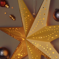 Solight LED vánoční hvězda zlatá, závěsná, časovač, 60cm, 20x LED, 2x AA